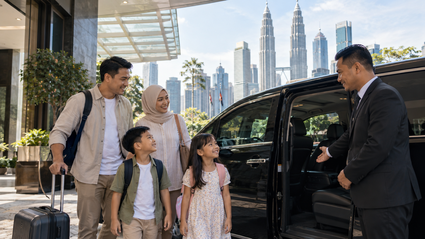 Keluarga Indonesia menggunakan private charter Kuala Lumpur dengan sopir