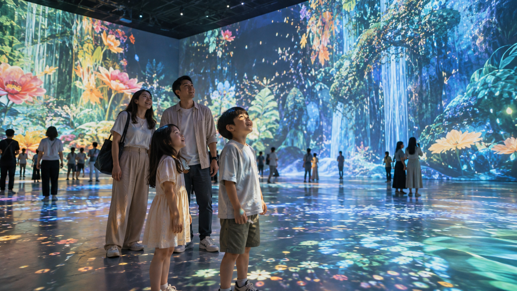 Keluarga menikmati pengalaman wisata imersif di IMBA Theatre Singapore