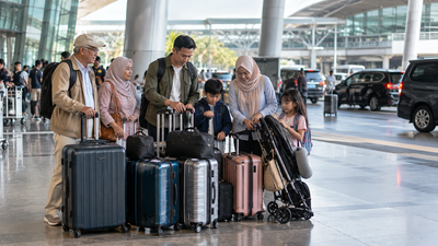 Keluarga Indonesia memulai city tour Kuala Lumpur dari KLIA sebelum ke hotel