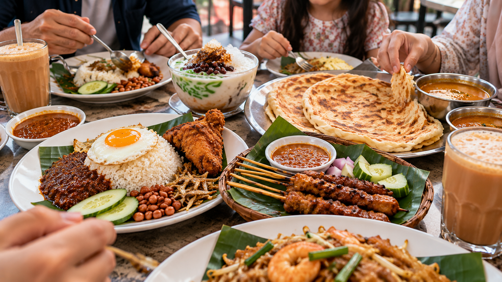 makanan khas Kuala Lumpur nasi lemak roti canai dan satay
